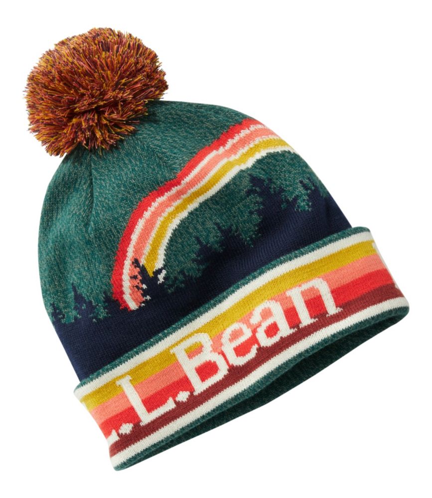 Kids' L.L.Bean Pom Hat, Scenic Stripe, Lawn Green, small image number 1