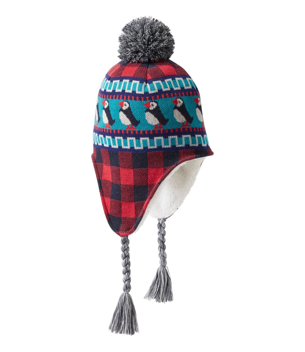 Kids' L.L.Bean Heritage Earflap Hat Dark Red Puffin Medium-Large, Synthetic