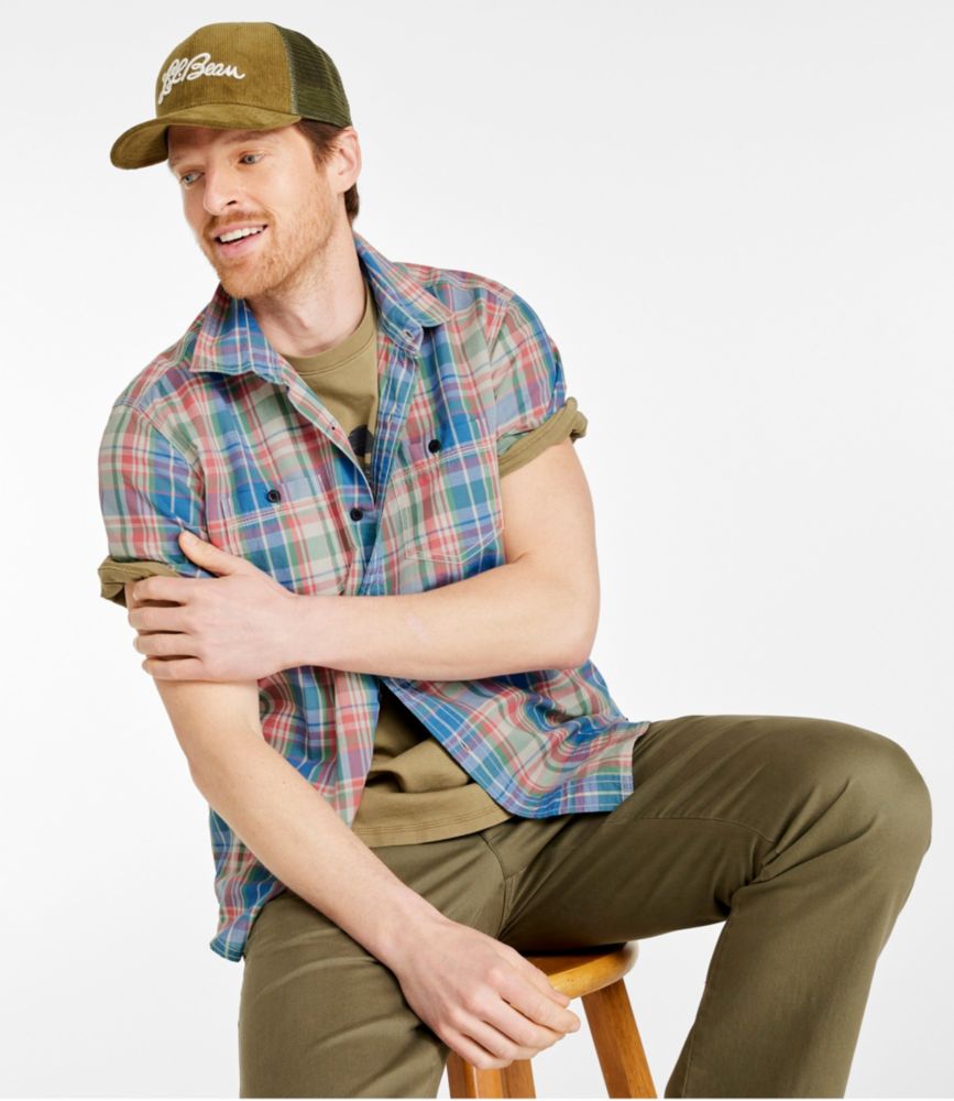 Men's Rugged Linen Blend Shirt, Short-Sleeve, Plaid, Traditional ...