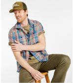 Men's Rugged Linen Blend Shirt, Short-Sleeve, Plaid, Traditional Untucked Fit