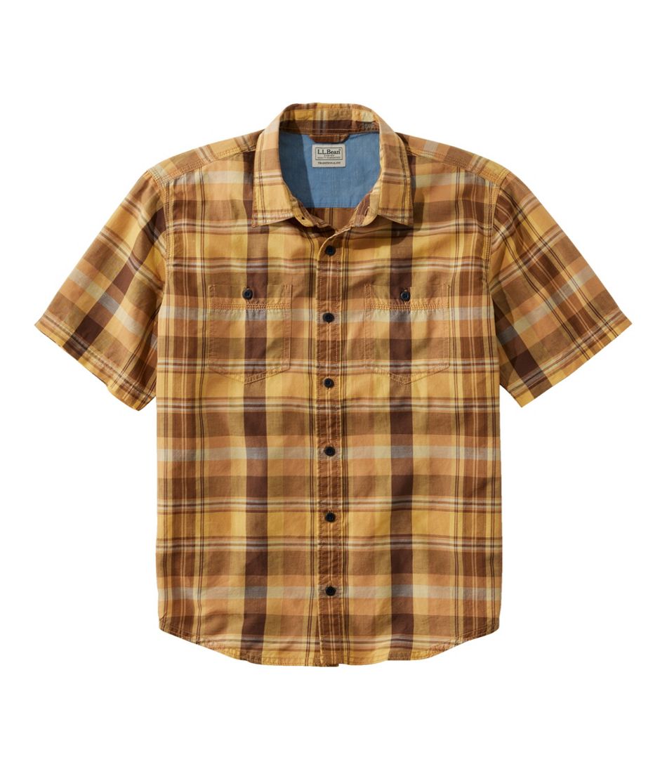 Men's Rugged Linen Blend Shirt, Short-Sleeve, Plaid, Traditional