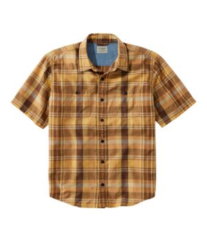 Men's Rugged Linen Blend Shirt, Short-Sleeve, Plaid, Traditional Untucked Fit