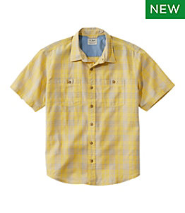 Men's Rugged Linen Blend Shirt, Short-Sleeve, Plaid, Traditional Untucked Fit