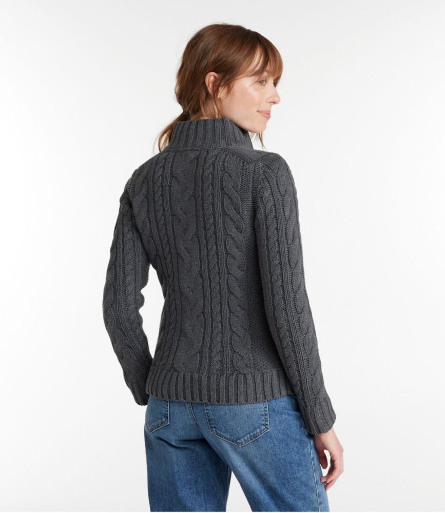 Women's Double L® Cable Sweater, Zip Cardigan, Charcoal Heather, small image number 3