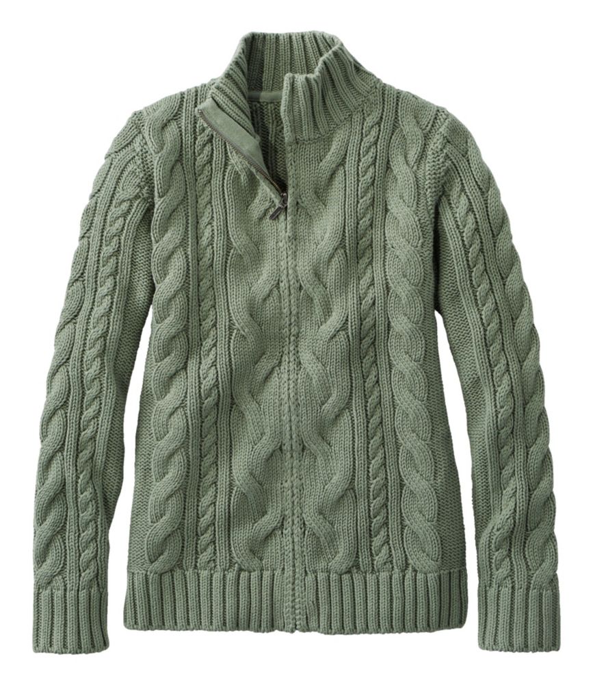 Women's Double L® Cable Sweater, Zip Cardigan, Bay Leaf, small image number 1