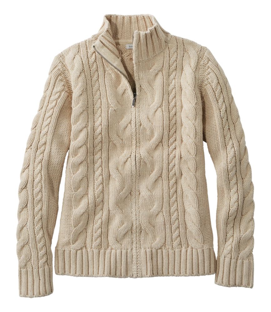 Women's Double L® Cable Sweater, Zip Cardigan, Oatmeal Heather, small image number 1