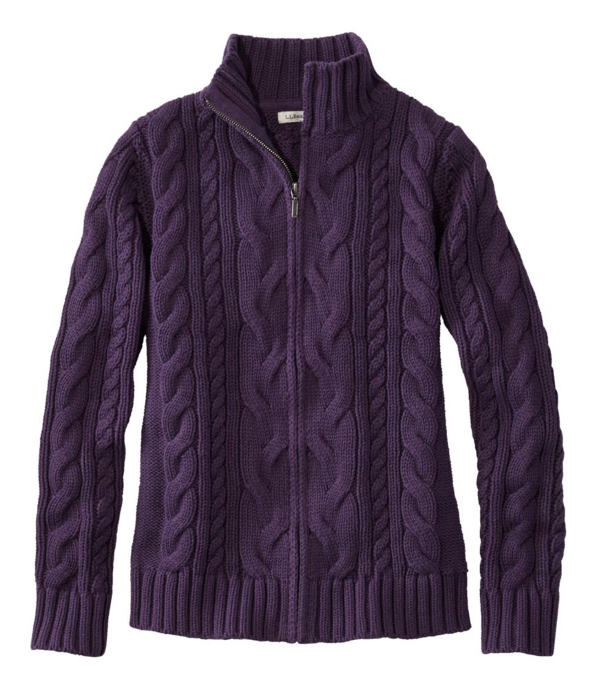 Women's Double L® Cable Sweater, Zip Cardigan, Darkest Purple, small image number 1