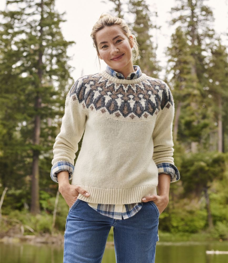 Women's Bean's Classic Ragg Wool Sweater, Crewneck Fair Isle, Undyed, small image number 6