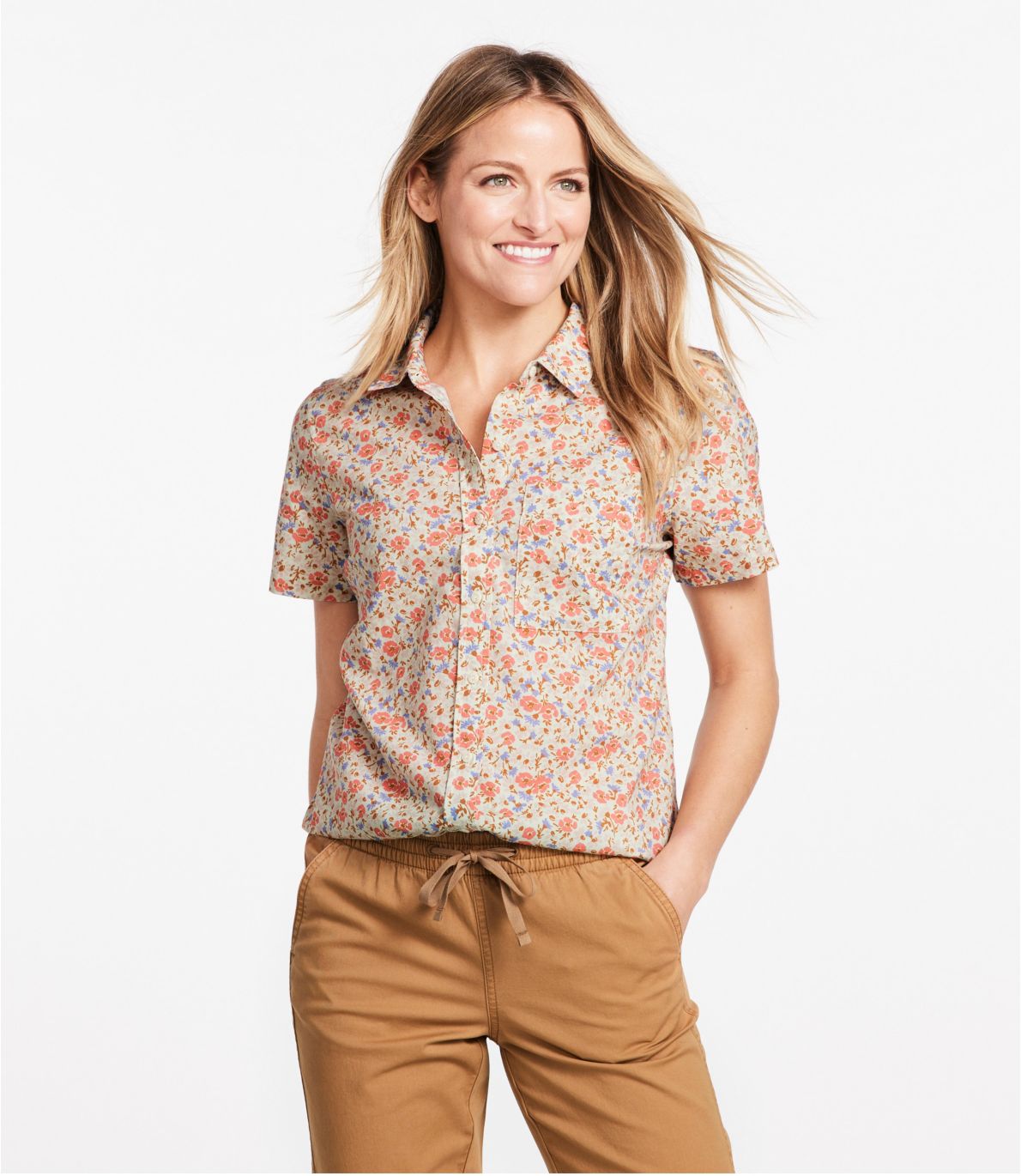Women's Organic Classic Cotton Shirt, Short-Sleeve Print