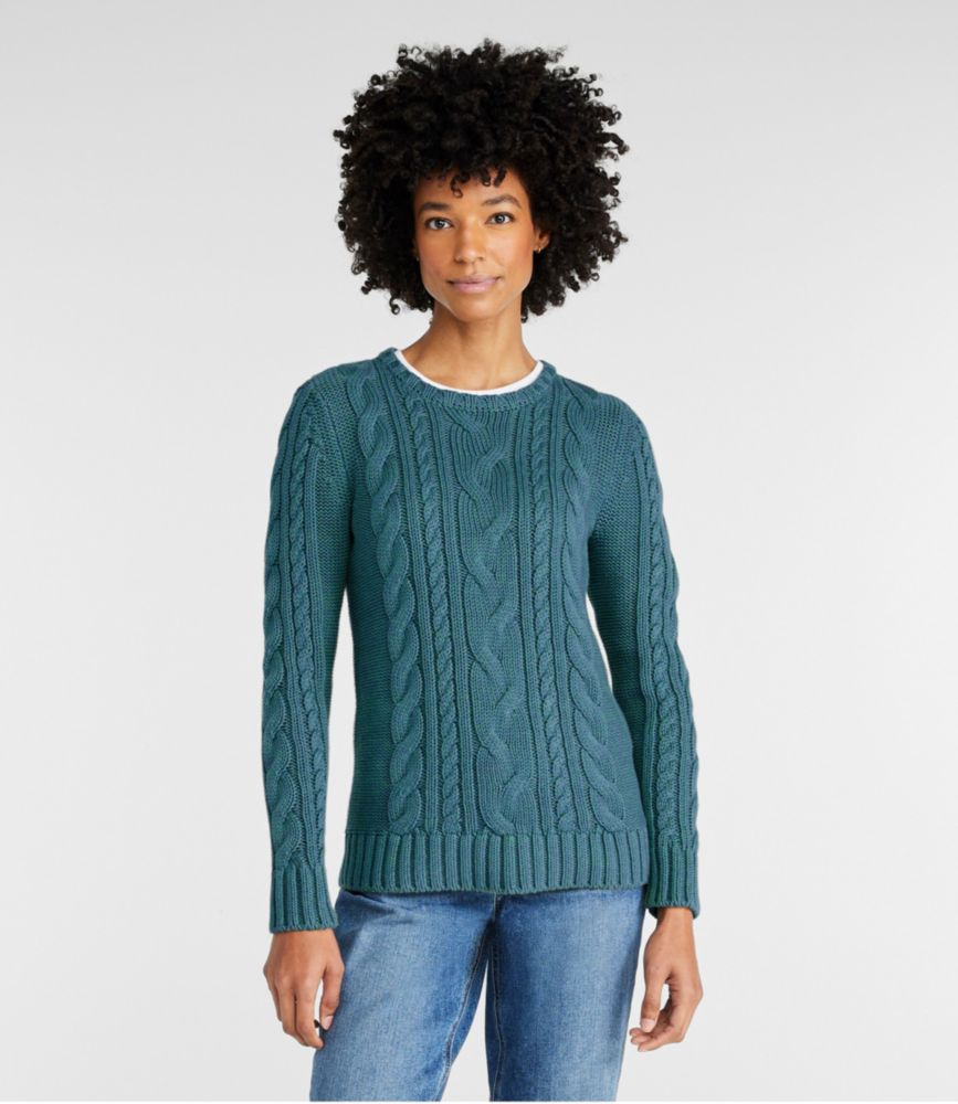 Women's Double L® Cable Sweater, Crewneck, Bay Leaf, small image number 2