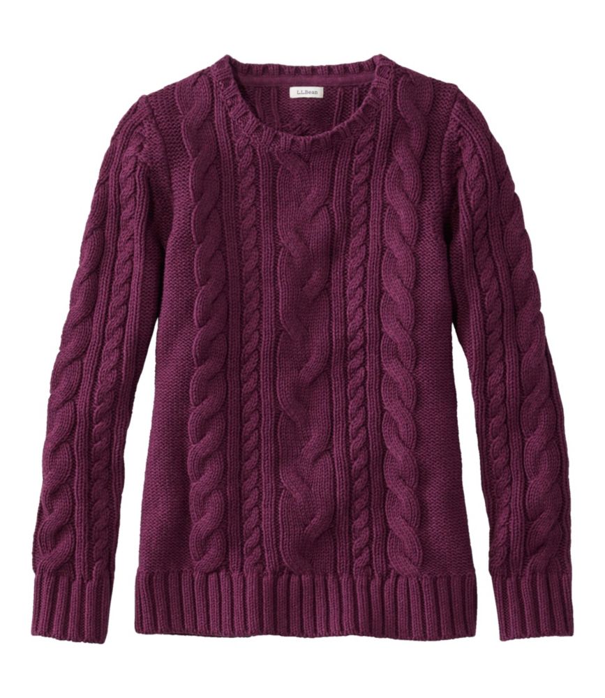 Women's Double L® Cable Sweater, Crewneck, Berry Heather, small image number 1