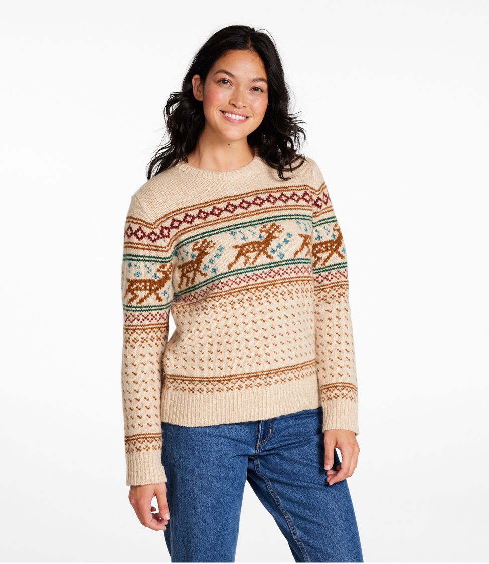 Women's Bean's Classic Ragg Wool Crewneck Intarsia Sweater at L.L.