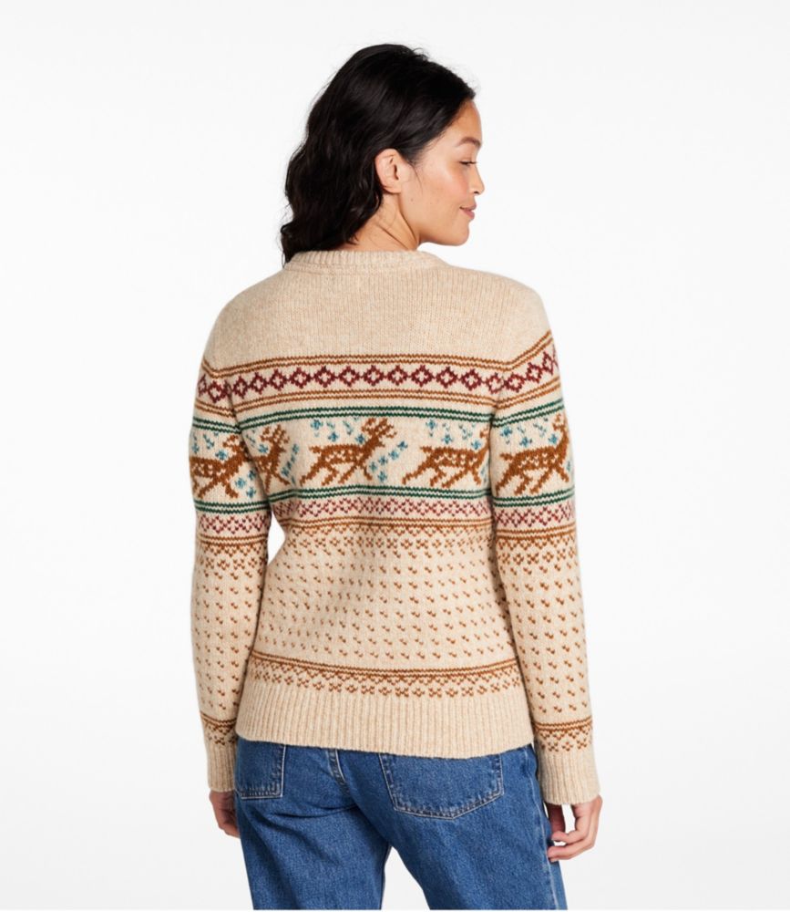 Women's Bean's Classic Ragg Wool Crewneck Intarsia Sweater, Natural Deer Fair Isle, small image number 3