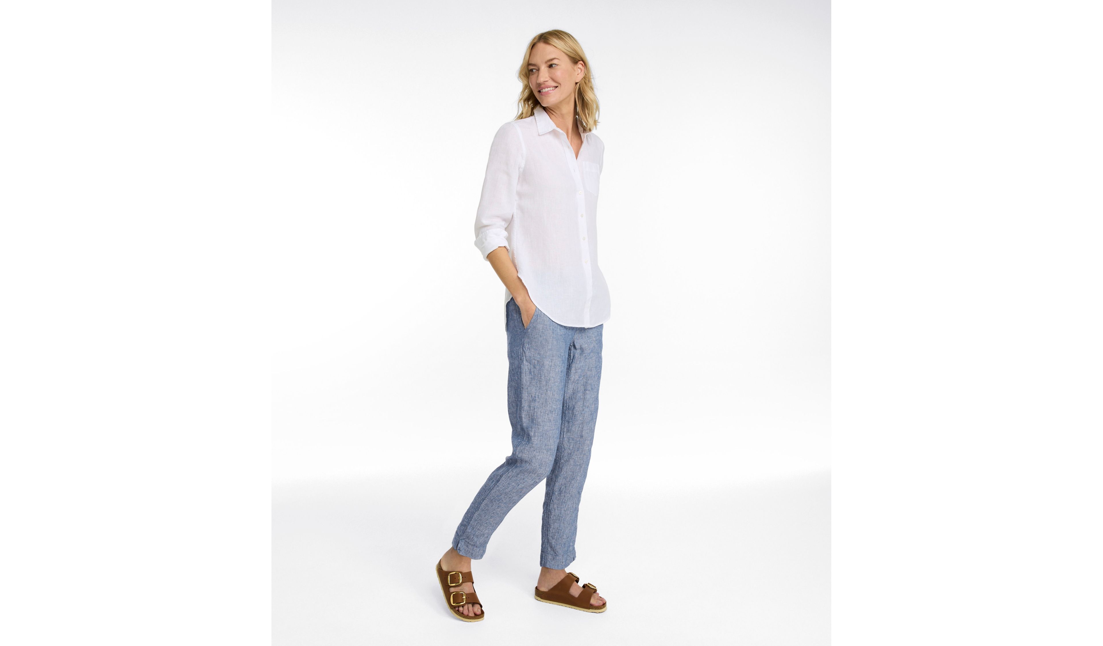 Women's Premium Linen Pull-On Ankle Pants, Mid-Rise Tapered-Leg