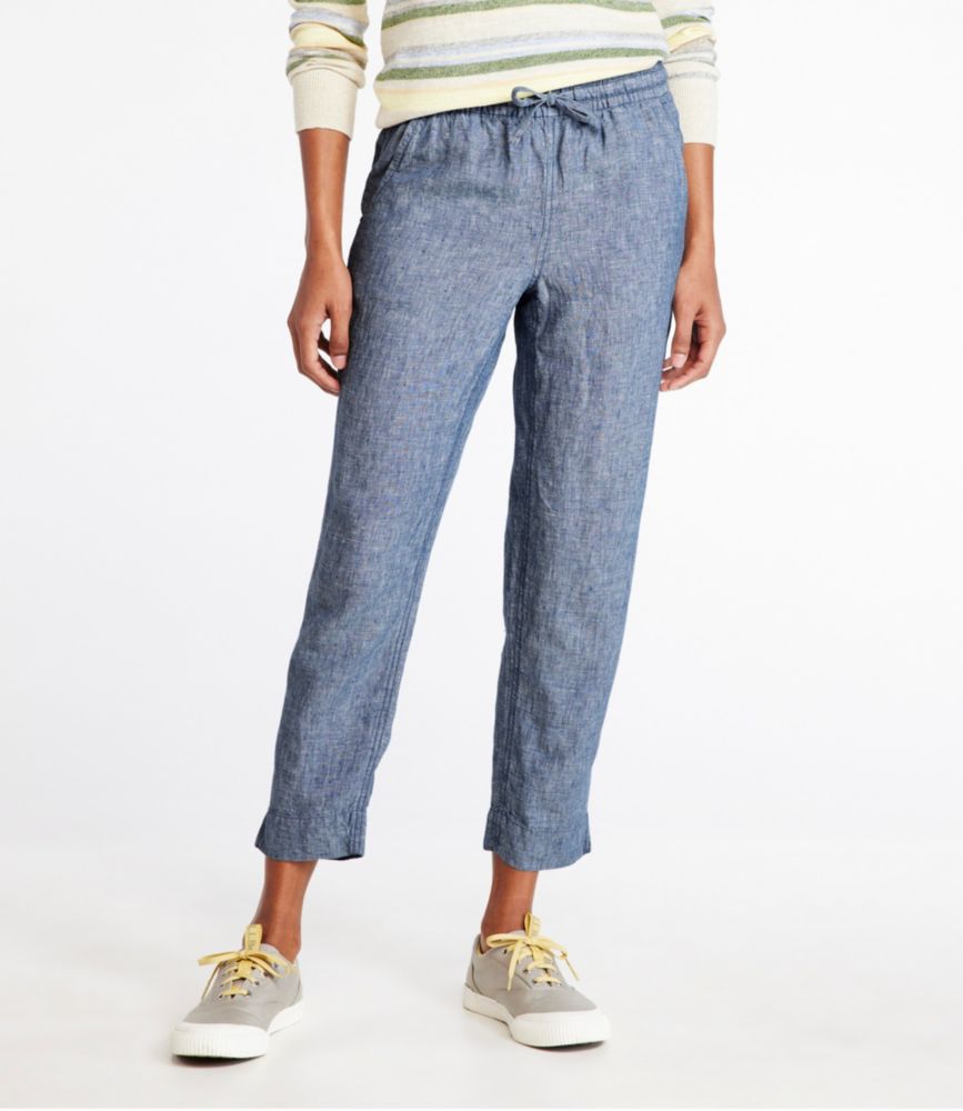 Women's Premium Linen Pull-On Ankle Pants, Mid-Rise Tapered-Leg