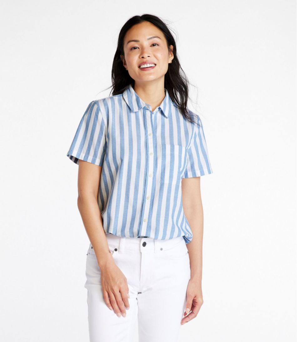 Women's Organic Classic Cotton Shirt, Stripe, Short-Sleeve
