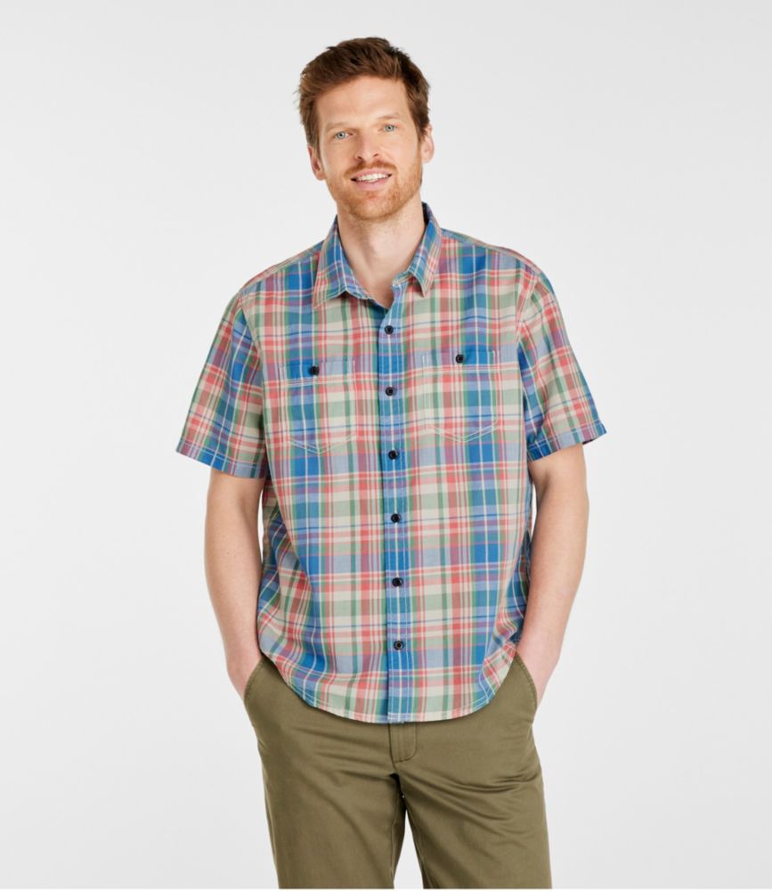 Men's Rugged Linen Blend Shirt, ShortSleeve, Plaid, Traditional