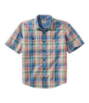 Men's Rugged Linen Blend Shirt, Short-Sleeve, Plaid, Traditional Untucked Fit