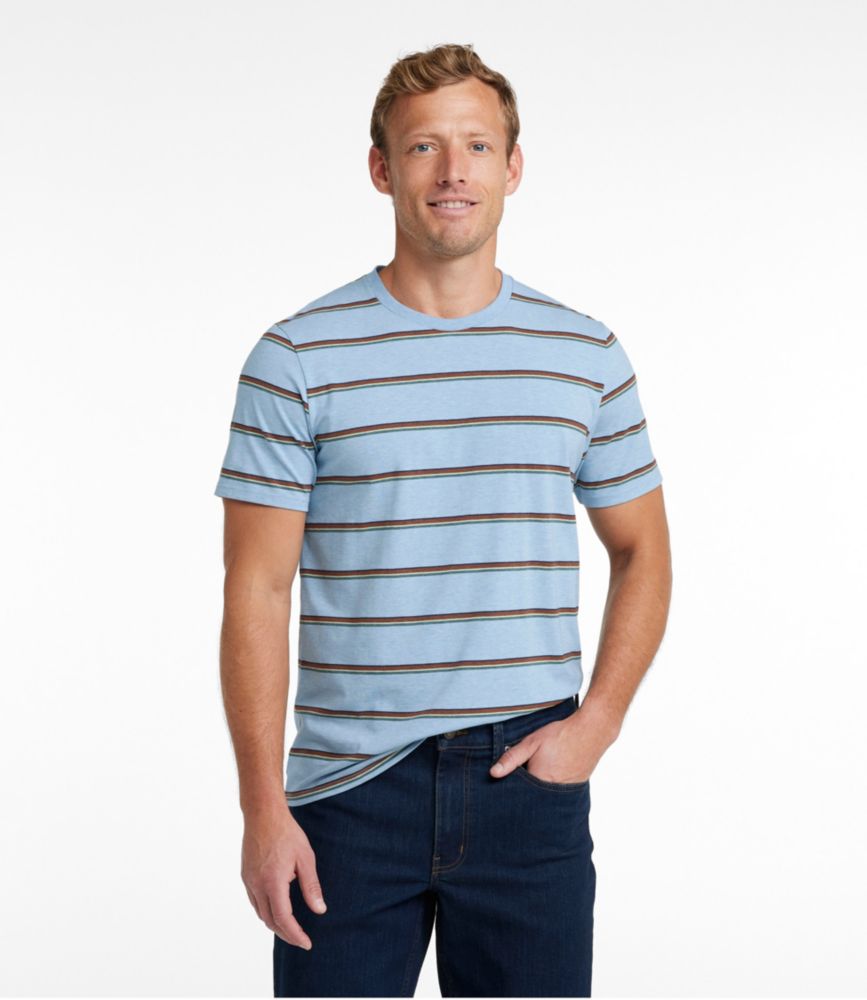 Men's Comfort Stretch Pima Tee Shirt, Short-Sleeve, Stripe, Lake Heather, small image number 2