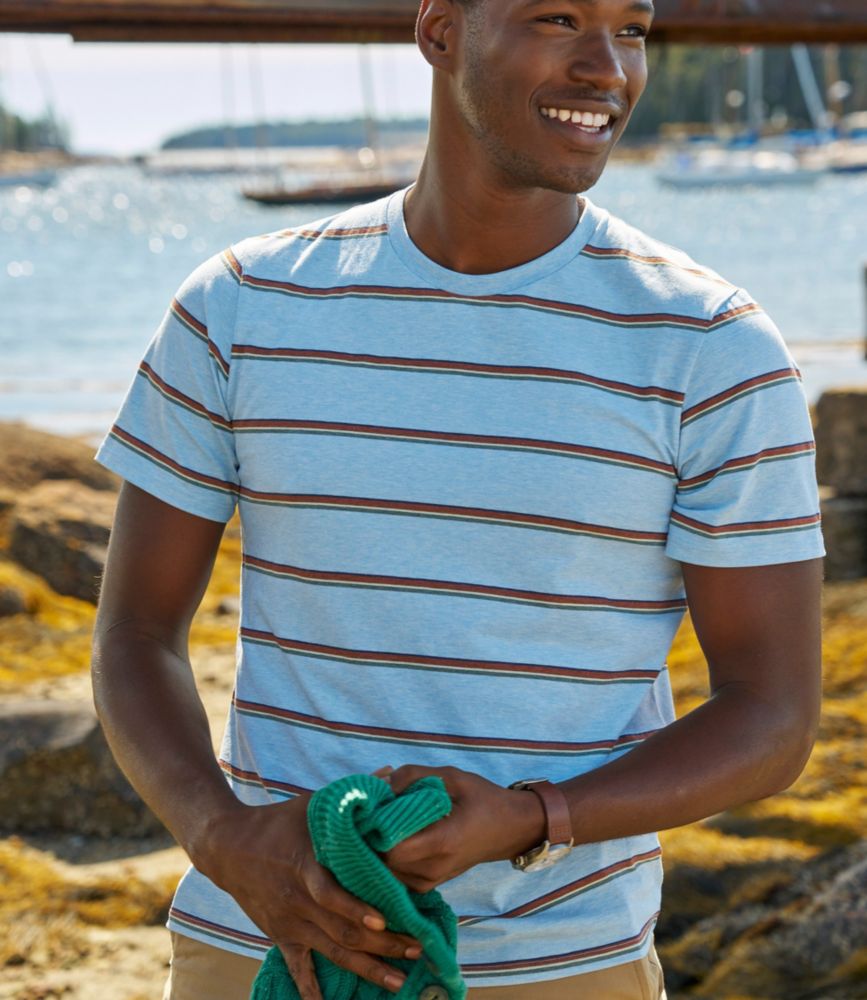 Men's Comfort Stretch Pima Tee Shirt, Short-Sleeve, Stripe, Lake Heather, small image number 6