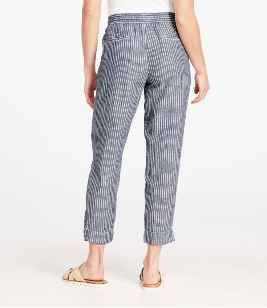 Women's Premium Linen Breezy Pull-On Ankle Pants, Mid-Rise Tapered-Leg Stripe, Classic Navy, small image number 3