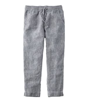 Women's Premium Linen Pull-On Ankle Pants, Mid-Rise Tapered-Leg Stripe