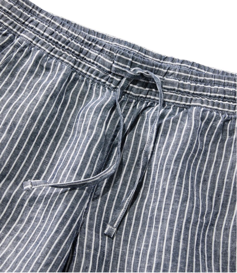 Women's Premium Linen Breezy Pull-On Ankle Pants, Mid-Rise Tapered-Leg Stripe Classic Navy 4 | L.L.Bean