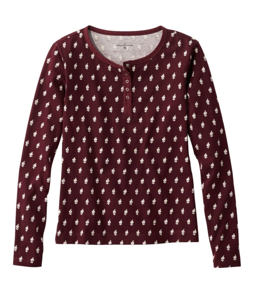 Women's Signature Rangeley Cotton Tee, Henley, Burgundy Floral, small image number 1