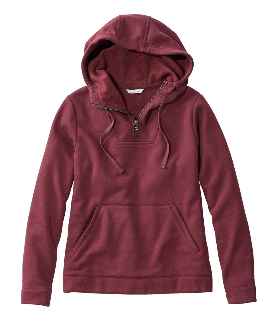 Women's Signature Quarter-Zip Hooded Sweatshirt Deep Port Small, Cotton Blend | L.L.Bean