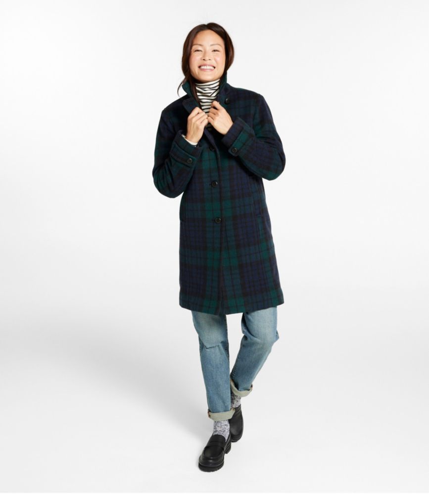 Women's Classic Lambswool Polo Coat, Three-Quarter, Pattern, Black Watch Tartan, small image number 4