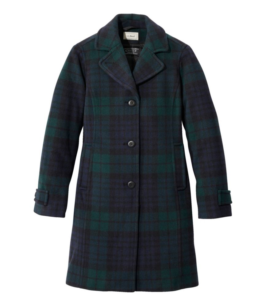 Women's Classic Lambswool Polo Coat, Three-Quarter, Pattern, Black Watch Tartan, small image number 1