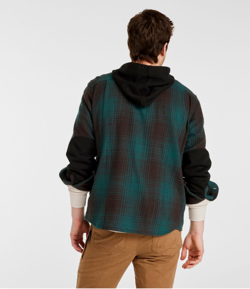 Men's Signature Heritage Textured Flannel, Hooded Shirt Jac, Plaid, Dark Pine, small image number 3