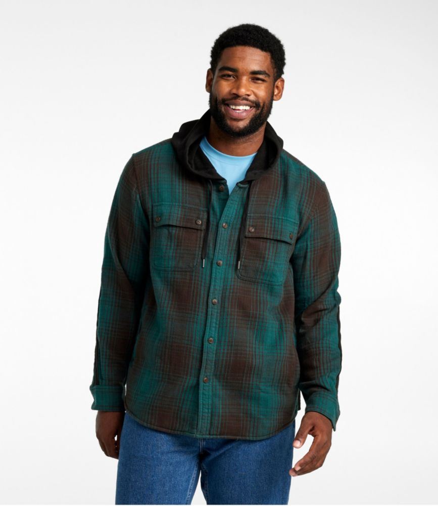 Men's Signature Heritage Textured Flannel, Hooded Shirt Jac, Plaid, Dark Pine, small image number 2