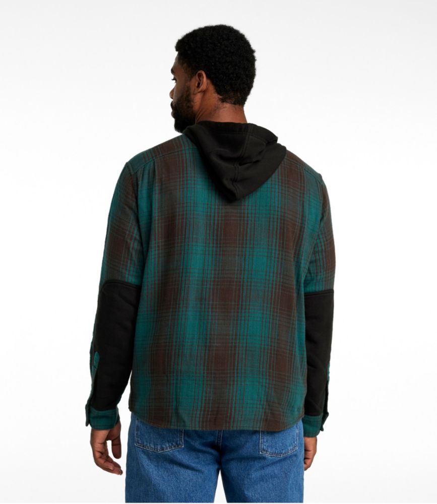 Men's Signature Heritage Textured Flannel, Hooded Shirt Jac, Plaid, Dark Pine, small image number 3