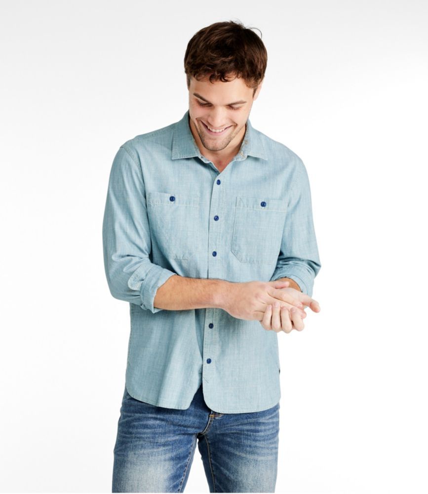 Men's Signature Woven Cotton Shirt, Mariner Blue, small image number 2