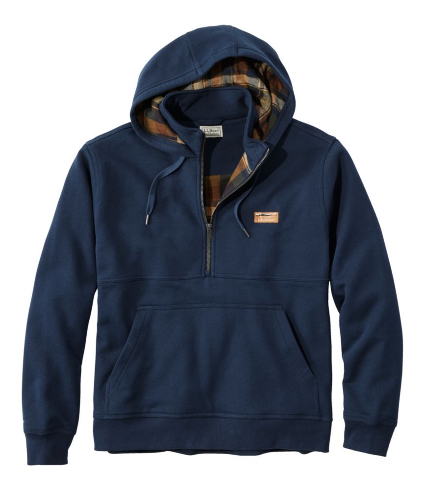 Men's Katahdin Iron Works® Half-Zip Sweatshirt, Hooded, Flannel-Lined, Navy/Saddle, small image number 1