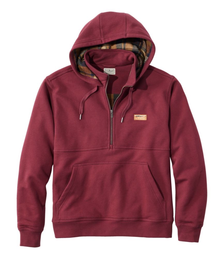 Men's Katahdin Iron Works® Half-Zip Sweatshirt, Hooded, Flannel-Lined, Burgundy/Saddle, small image number 1