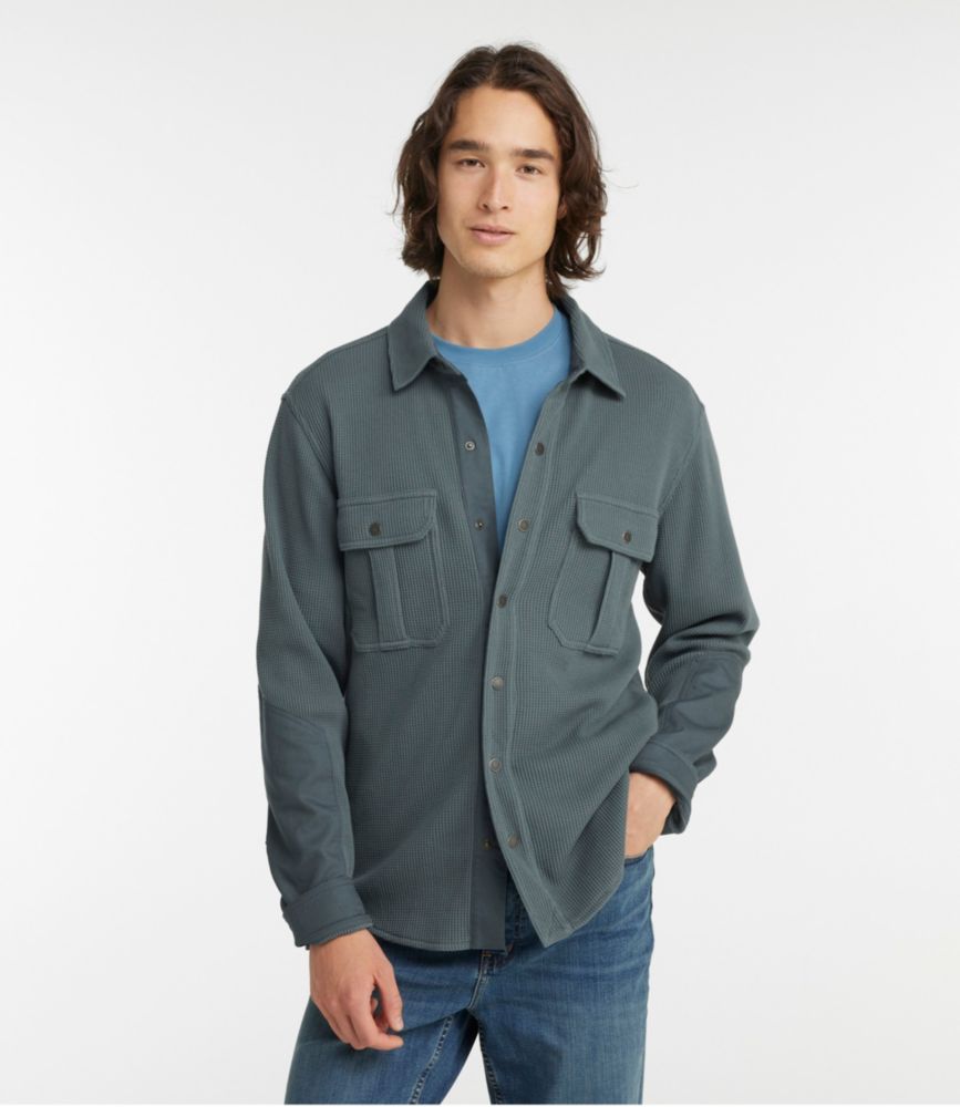 Men's BeanBuilt Waffle Overshirt, Traditional Untucked Fit, Deep Olive, small image number 2