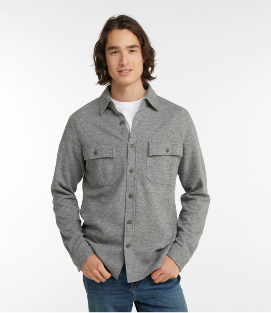 Men's Washed Cotton Double-Knit Chamois Shirt, Long-Sleeve, Atlantic Blue Heather, small image number 2