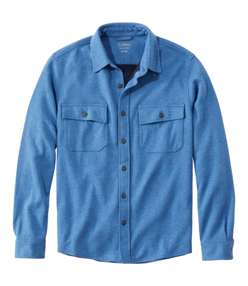 Men's Washed Cotton Double-Knit Chamois Shirt, Long-Sleeve, Atlantic Blue Heather, small image number 1