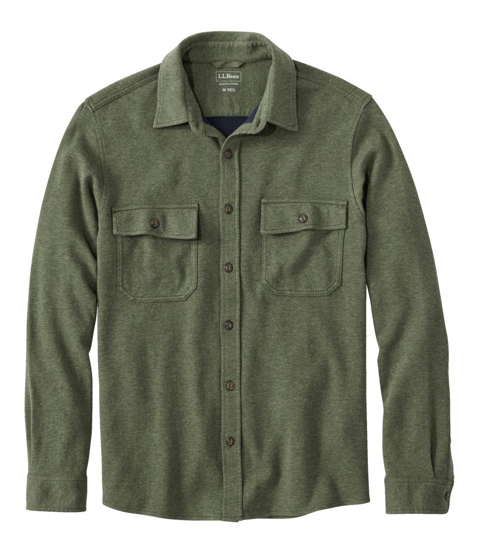 Men's Washed Cotton Double-Knit Chamois Flannel Shirt, Long-Sleeve Deep Olive Heather XXXL, Nylon Cotton Blend | L.L.Bean