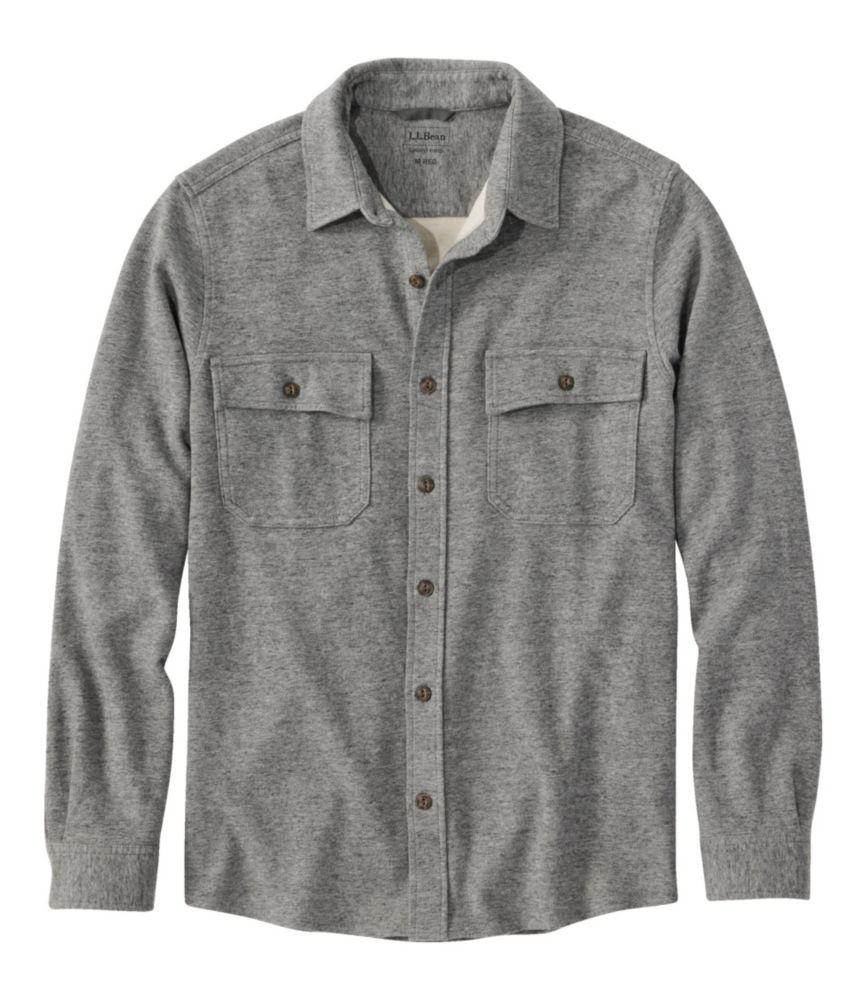 Men's Washed Cotton Double-Knit Chamois Shirt, Long-Sleeve