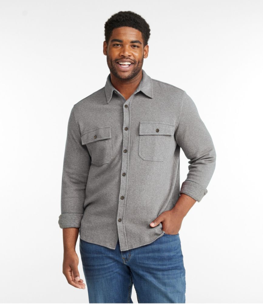 Men's Washed Cotton Double-Knit Chamois Shirt, Long-Sleeve