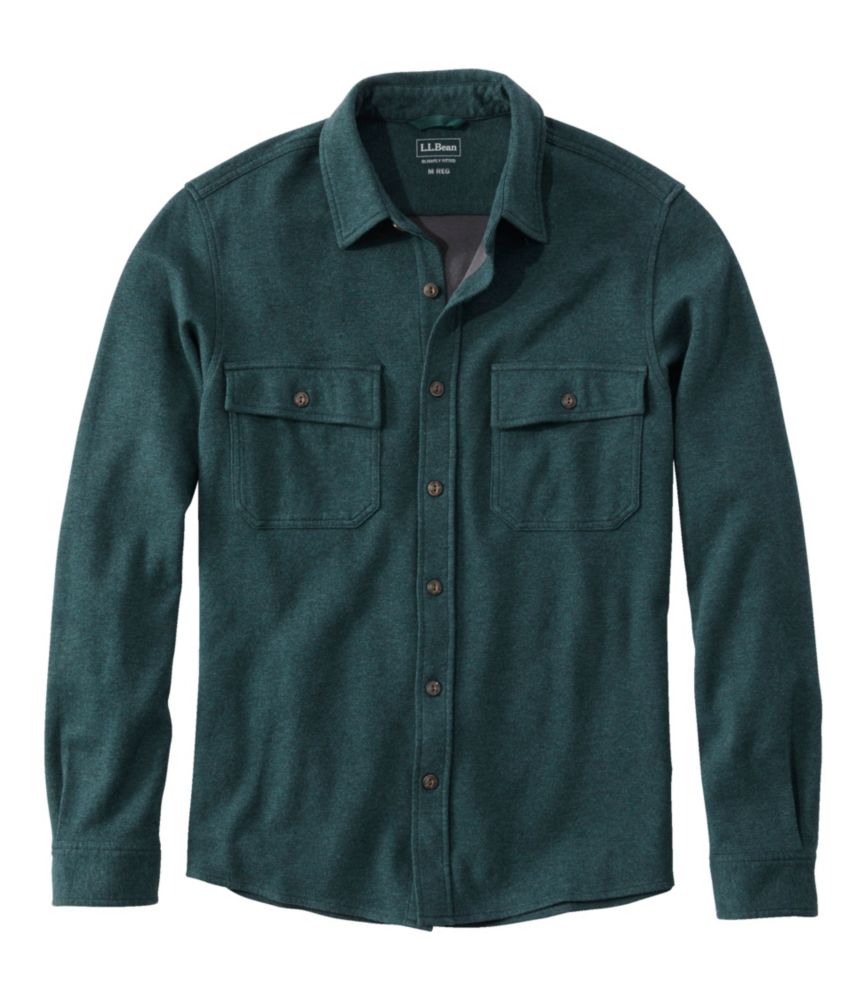 Men's Washed Cotton Double-Knit Chamois Shirt, Long-Sleeve