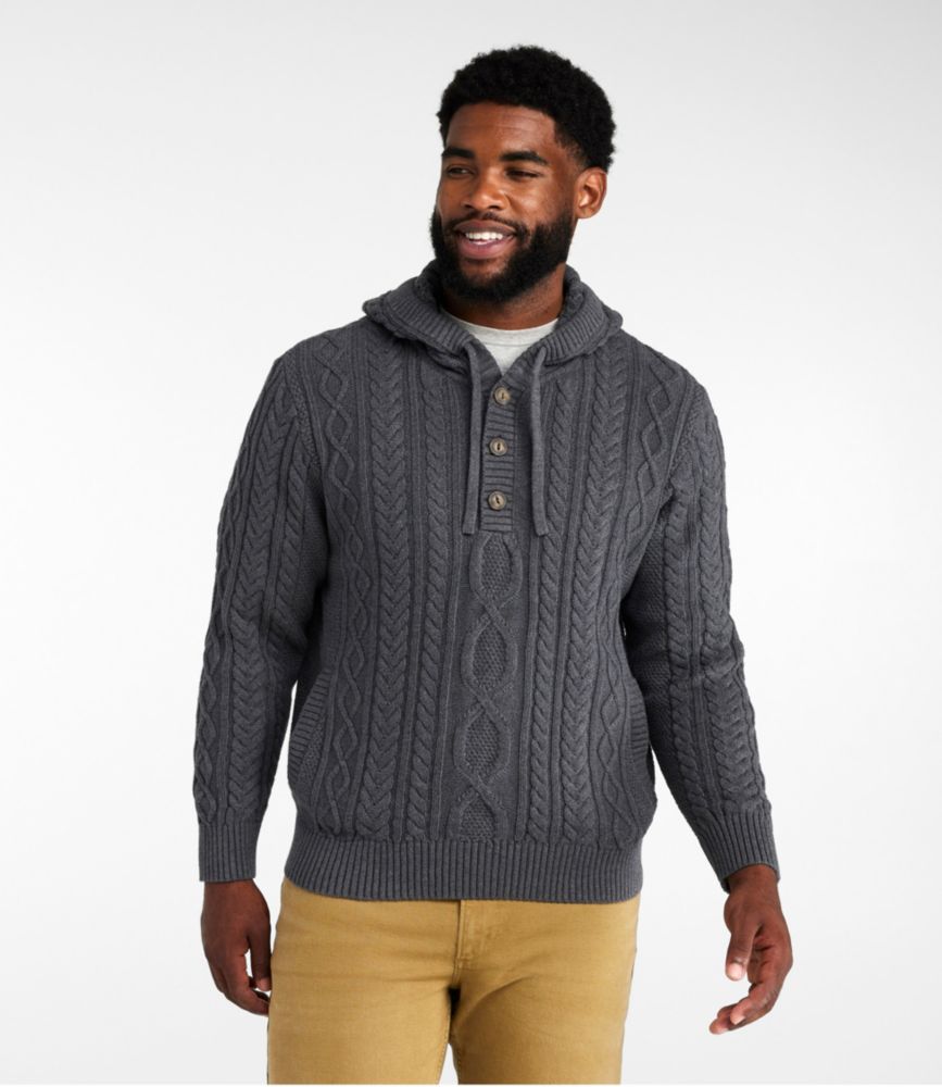 Men's Bean's Heritage Soft Cotton Fisherman Sweater, Henley Hoodie, Gray Pebble, small image number 4