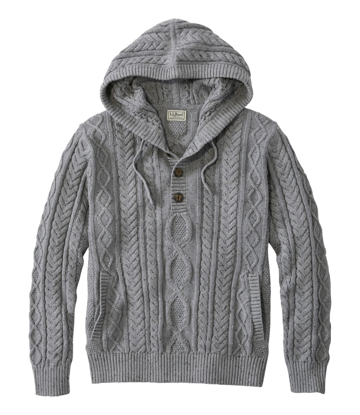 Men's Bean's Heritage Soft Cotton Fisherman Sweater, Henley Hoodie at L