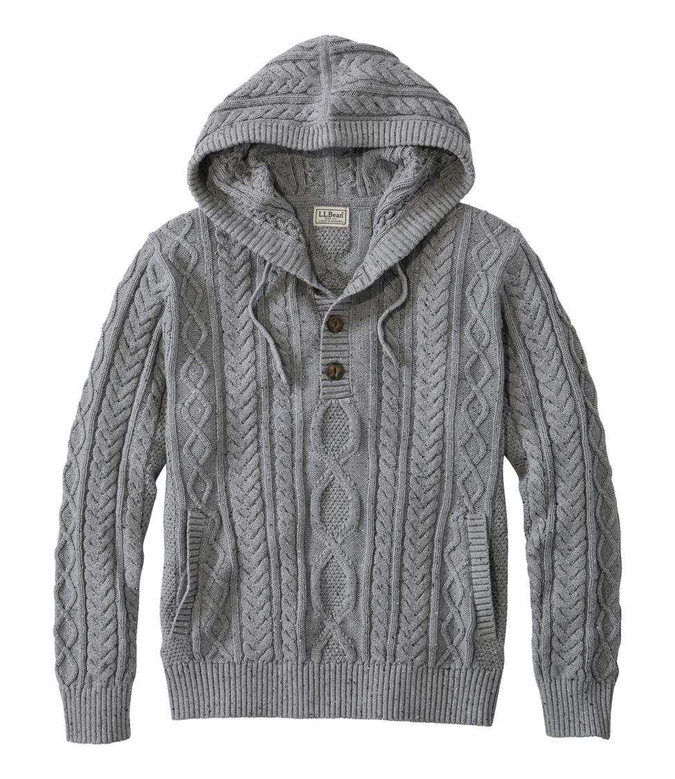 Men's Heritage Soft Cotton Fisherman Sweater, Henley Hoodie Gray Pebble Small | L.L.Bean