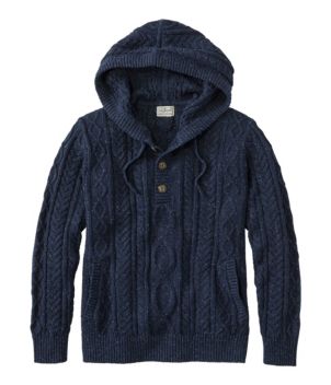 Men's Bean's Heritage Soft Cotton Fisherman Sweater, Henley Hoodie