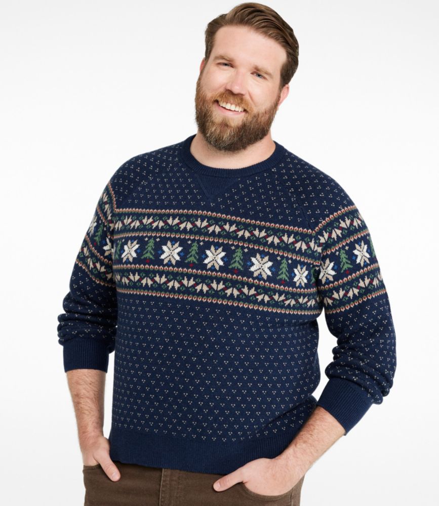 Men's Wicked Soft Cotton/Cashmere Sweater, Crewneck, Pattern, Classic Navy Fair Isle, small image number 4