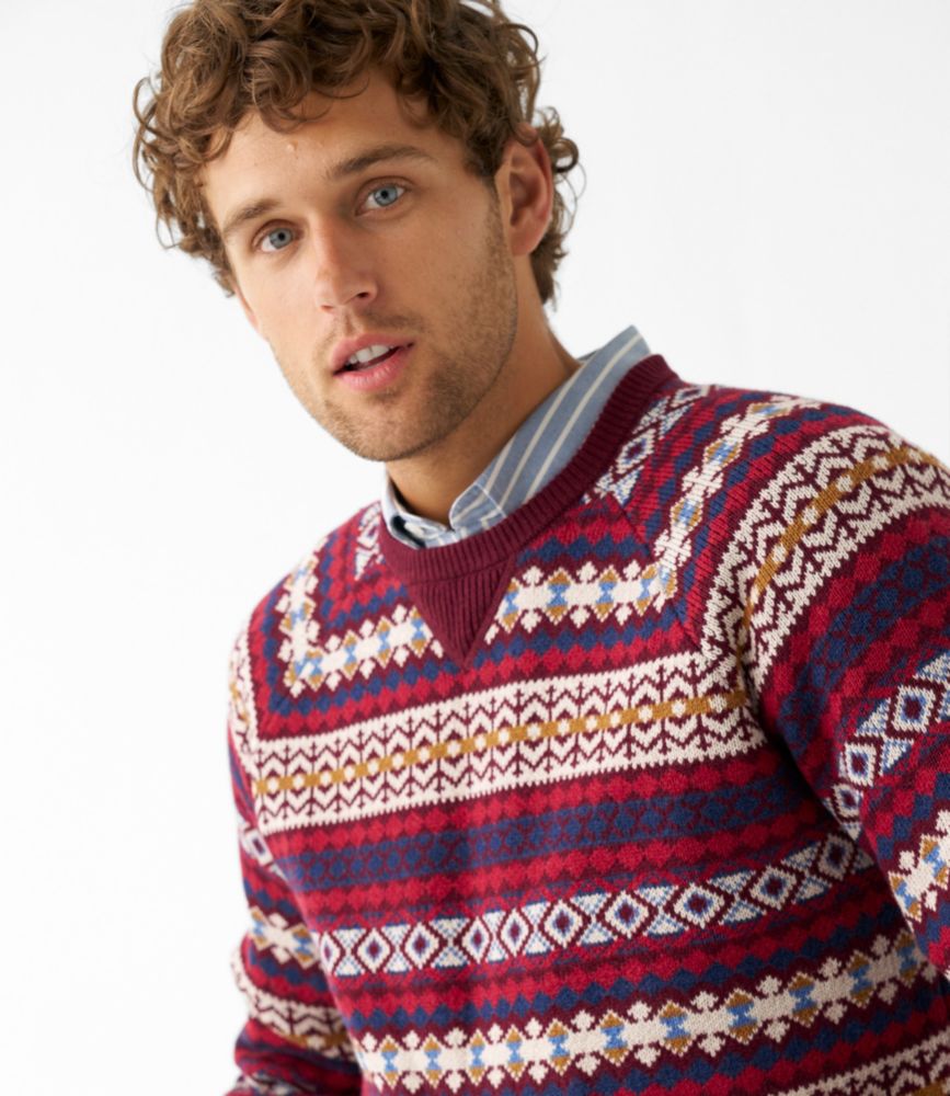 Men's Wicked Soft Cotton/Cashmere Sweater, Crewneck, Pattern, Light Oatmeal Fair Isle, small image number 5
